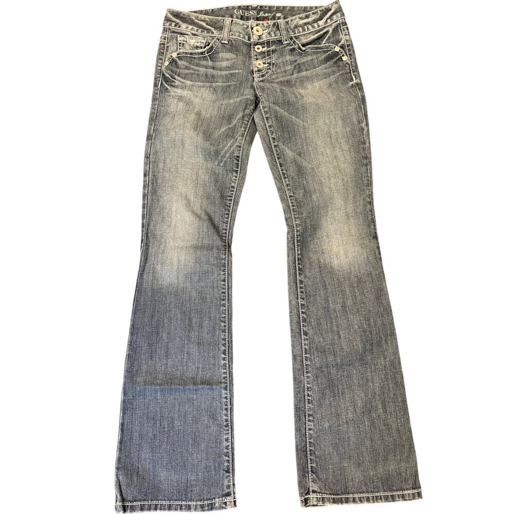 Vintage Y2K GUESS Premium Bootcut Jeans Thick Stitch Flap Pocket Metallic Patch